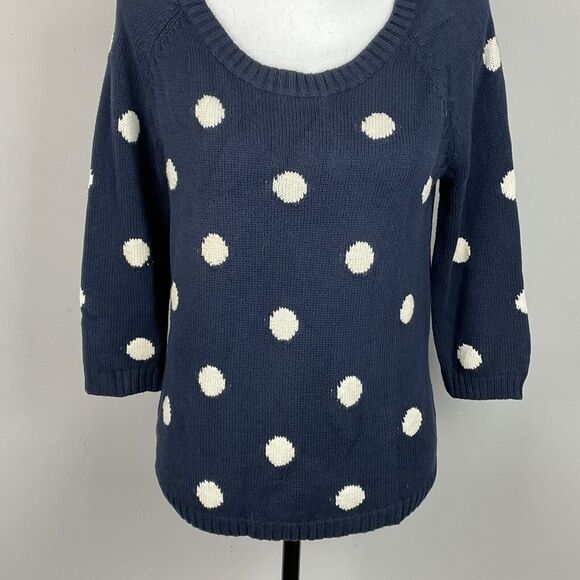 Lucky Brand Paula Blue Polka Dot 2/3 Sleeve Sweater Scoop Neck Size M - Picture 4 of 10